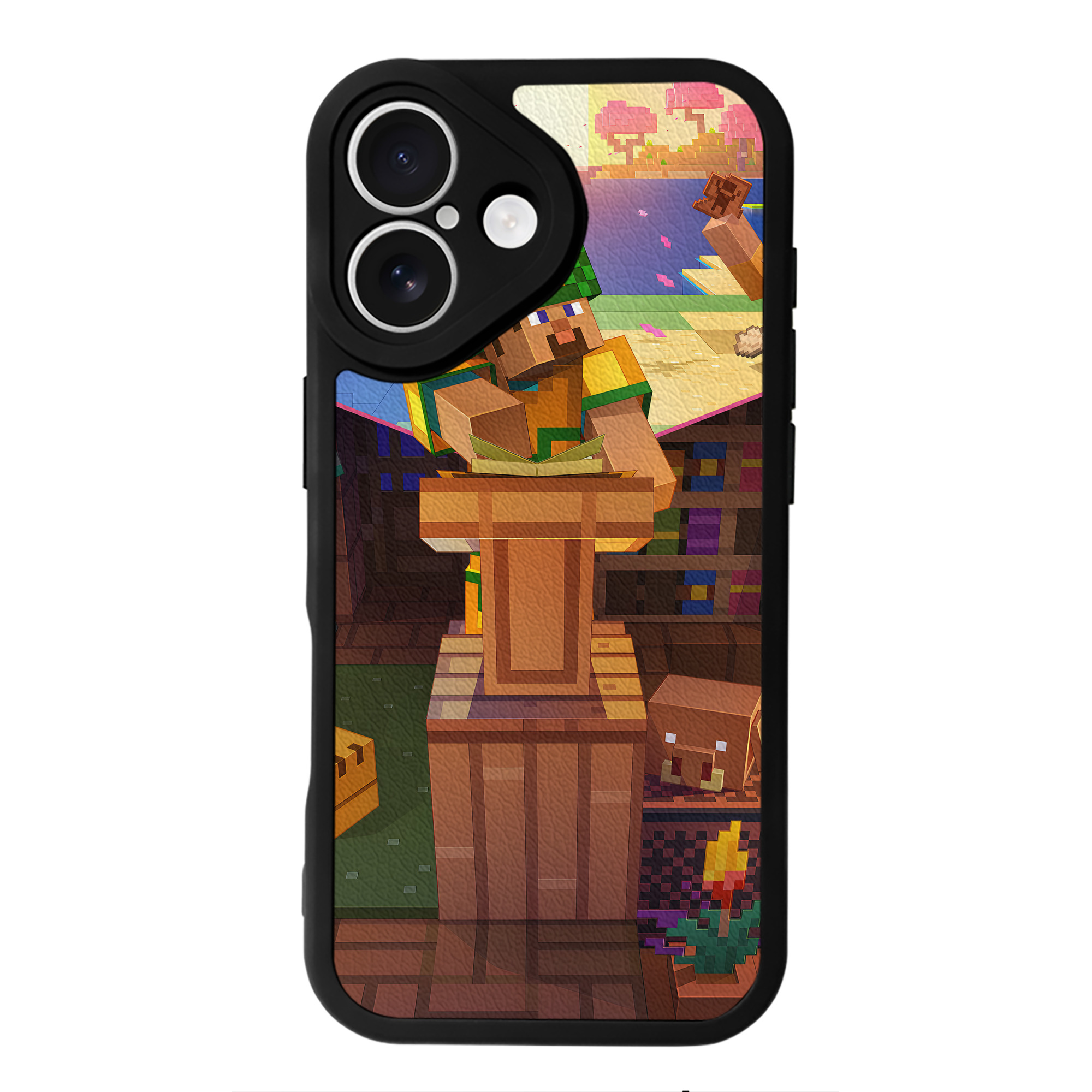 （画像用） マインクラフト ブロックの世界 Minecraft MC Block world 【iPhone 16シリーズ対応】シリコンスマホケース（レザー調） 材質：シリコン